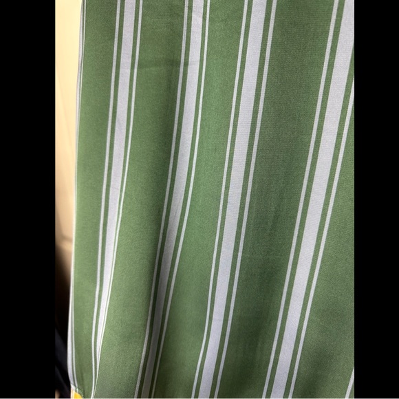 ALEMBIKA Satin Striped Blouse Tunic Top Shirt Emerald Green Blue Chartreuse - Picture 8 of 14